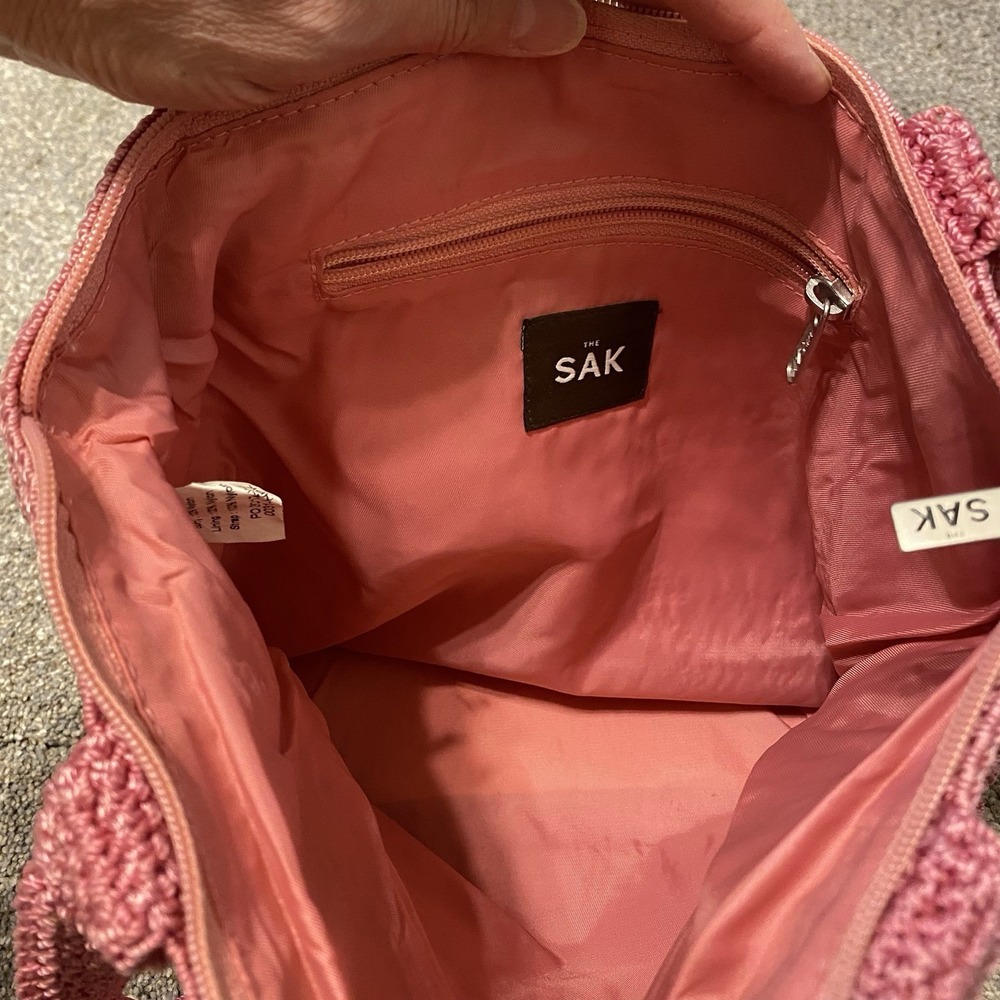 The Sak Crochet Shoulder Pink Tote Purse Lined Nylon Summer Hippie Beach Casual - Picture 7 of 9